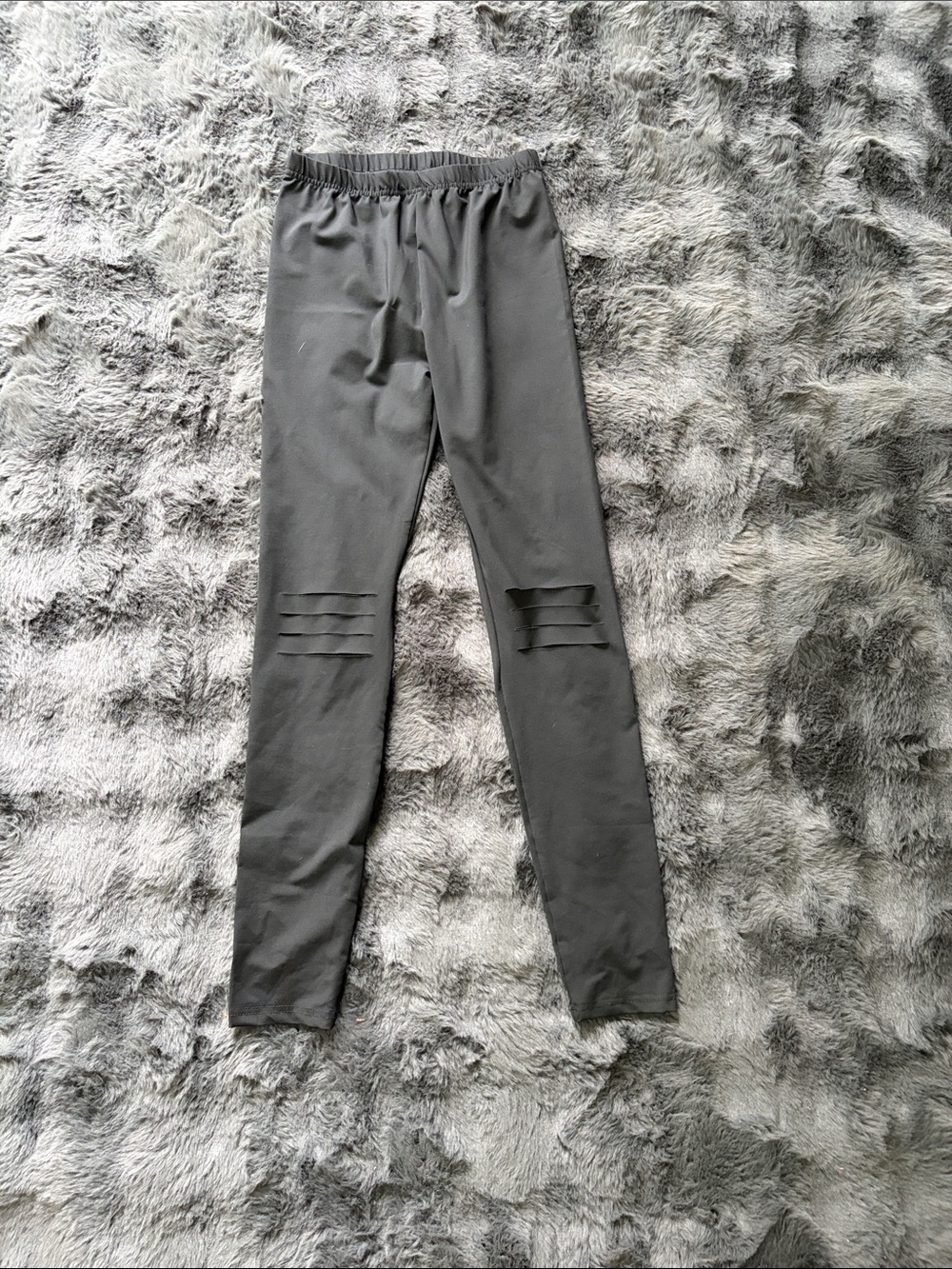 KIDS Black Stretch Knit Pants with Knee Slits 11/12